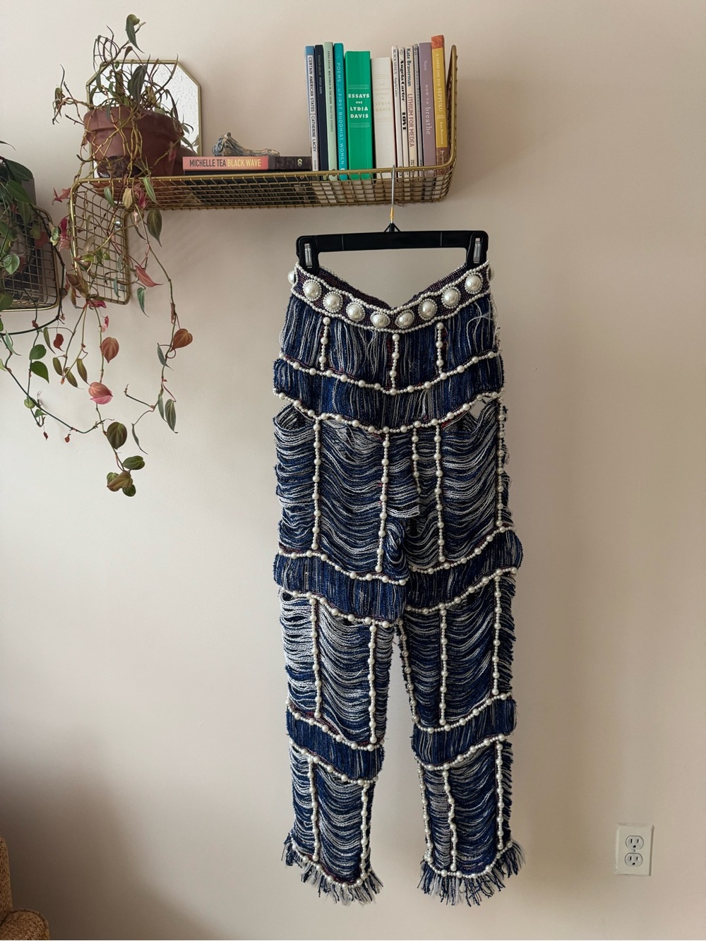 RARE runway Lawrence & Chico Pearl-Trim Fringe Pants